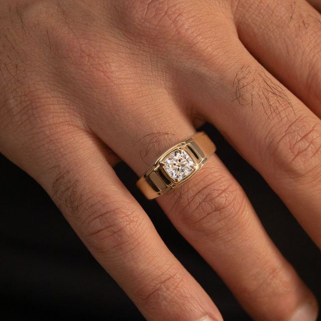 1.51 Carat Lab Grown Cushion Men's Engagement Ring In Yellow Gold - Jayden