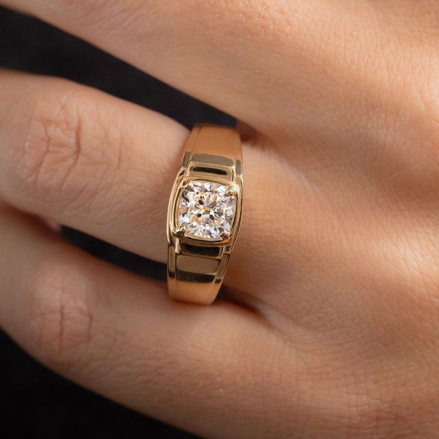 1.51 Carat Lab Grown Cushion Men's Engagement Ring In Yellow Gold - Jayden