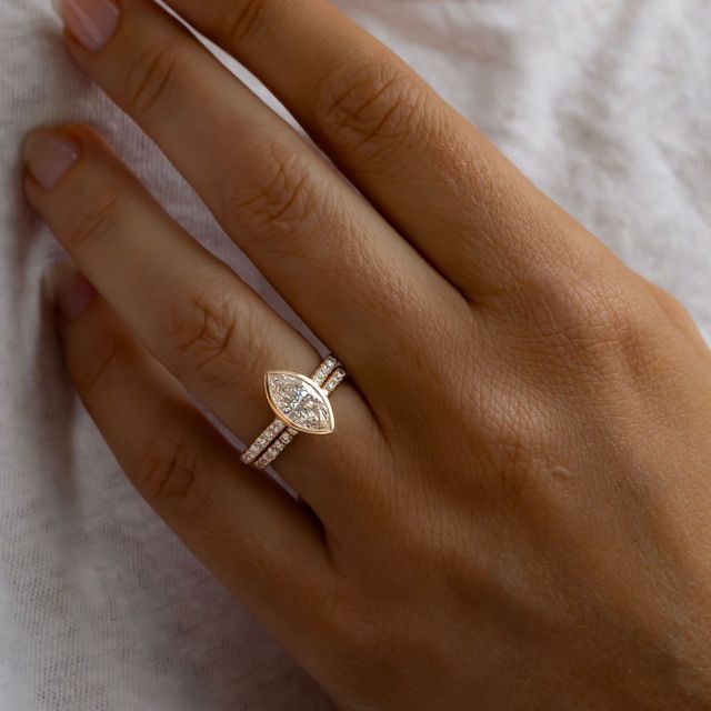 1.59 Carat Lab Grown Marquise Diamond Band Ring In Yellow Gold - Hana