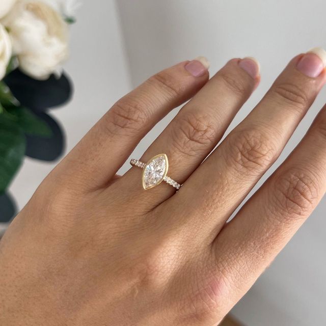 1.59 Carat Lab Grown Marquise Diamond Band Ring In Yellow Gold - Hana