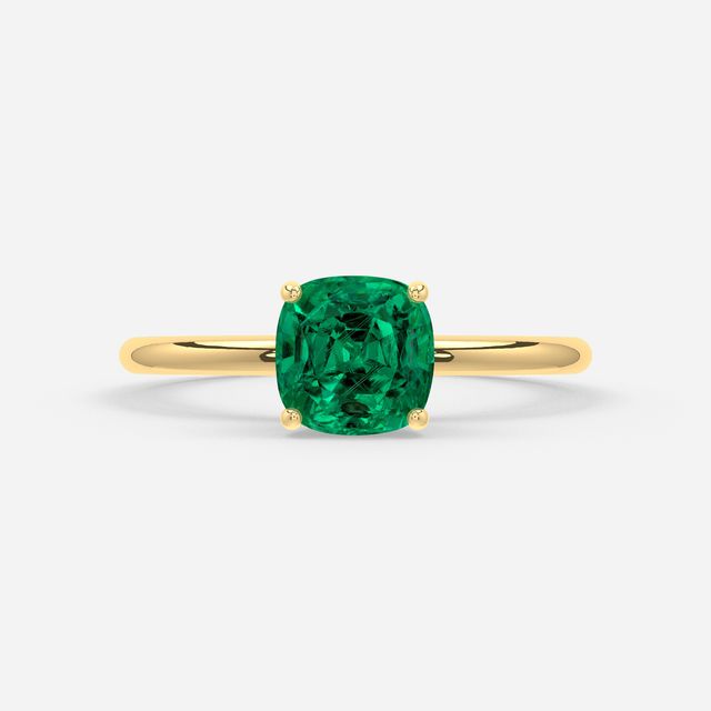 1 Carat Lab Grown Cushion Emerald Engagement Ring In Yellow Gold – Chelsea