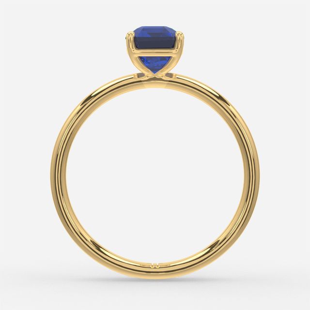 1.00ct Lab Grown Emerald Blue Sapphire Chelsea Yellow Gold Solitaire Engagement Ring