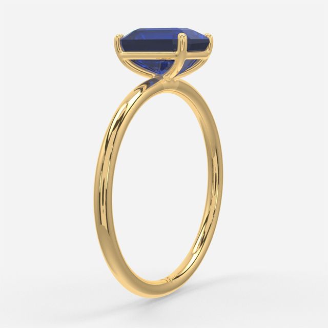 1.00ct Lab Grown Emerald Blue Sapphire Chelsea Yellow Gold Solitaire Engagement Ring