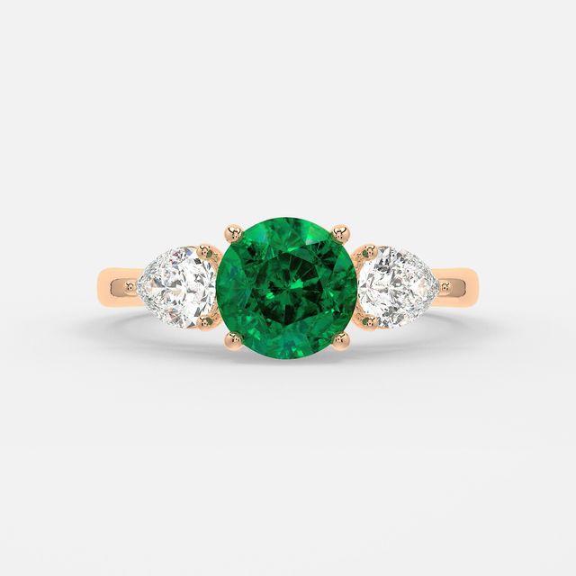 1 Carat Lab Grown Round Emerald Ring In Rose Gold - Vivian