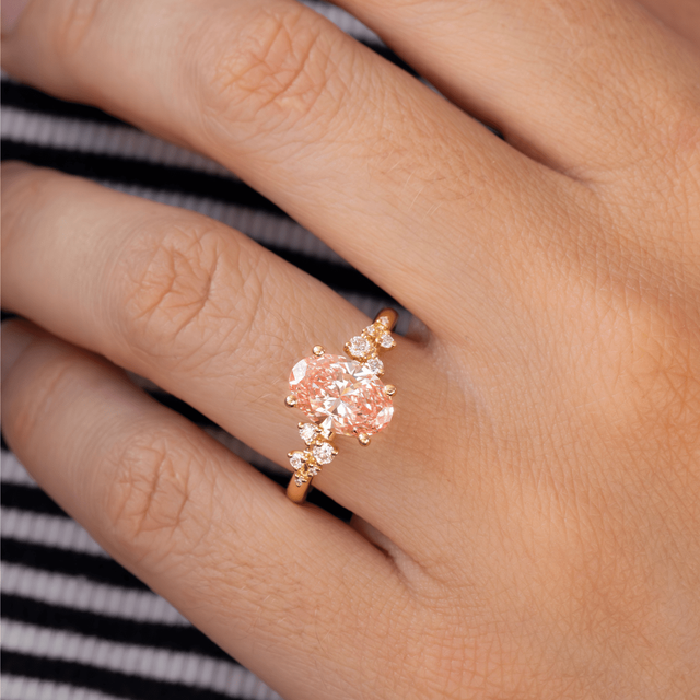 2.10 Carat Oval Pink Lab-Grown Diamond Cluster Ring in Yellow Gold – Morning Star