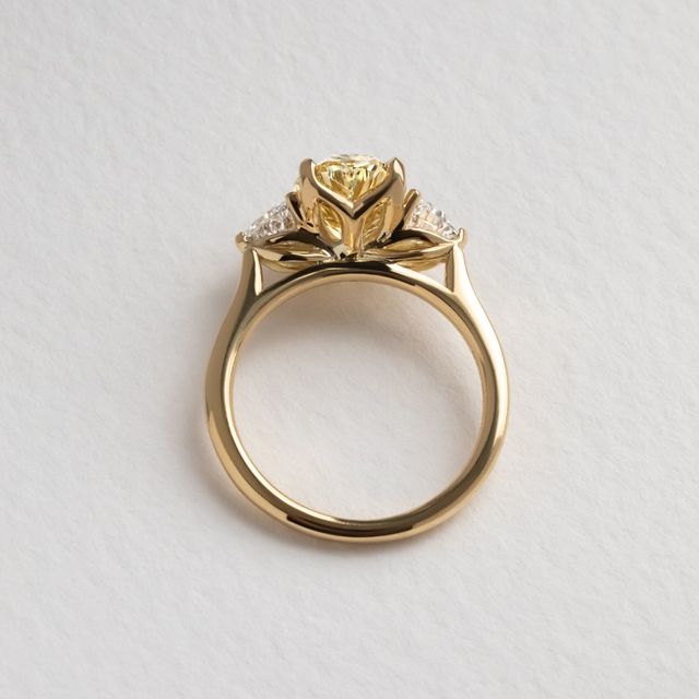 2.58 Carat Oval Yellow Diamond Trilogy Ring In Yellow Gold - Ciara