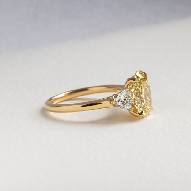 2.58 Carat Oval Yellow Diamond Trilogy Ring In Yellow Gold - Ciara