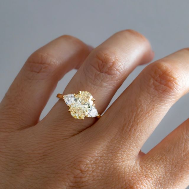 2.58 Carat Oval Yellow Diamond Trilogy Ring In Yellow Gold - Ciara