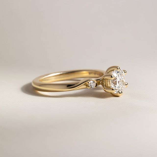 0.90 Carat Cushion Diamond Trilogy Ring In Yellow Gold - Alani