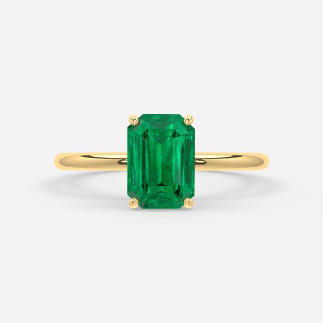 1 Carat Lab Grown Emerald-Cut Emerald Ring In Yellow Gold – Chelsea