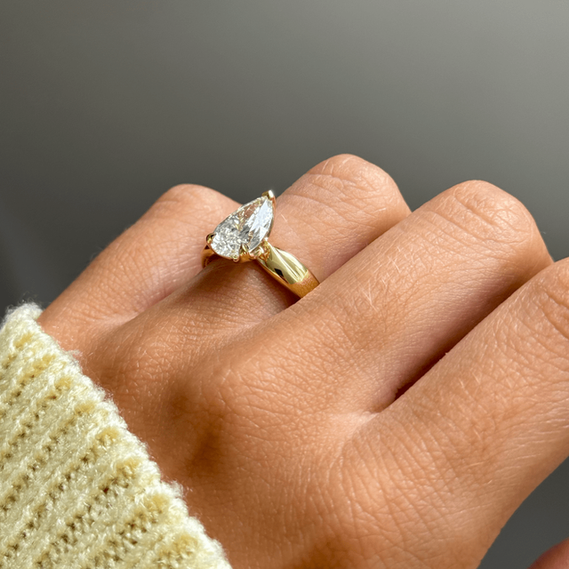 2 Carat Pear Solitaire Engagement Ring In Yellow Gold - Vri customised