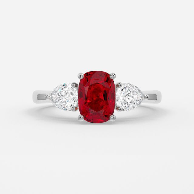 1.00ct Lab Grown Elongated Cushion Ruby Ring In Platinum - Vivian