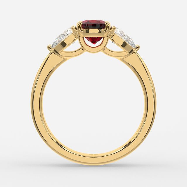 1.00ct Lab Grown Elongated Cushion Ruby Ring In Yellow Gold - Vivian