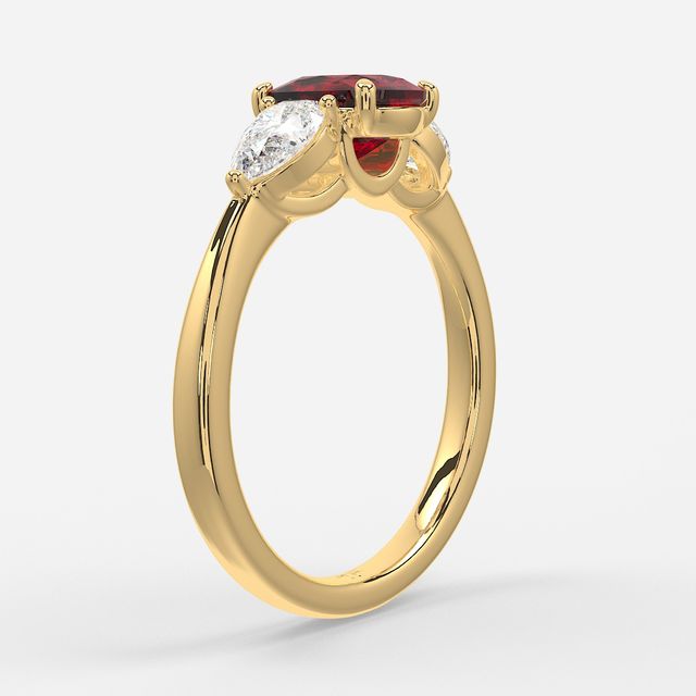 1.00ct Lab Grown Elongated Cushion Ruby Ring In Yellow Gold - Vivian
