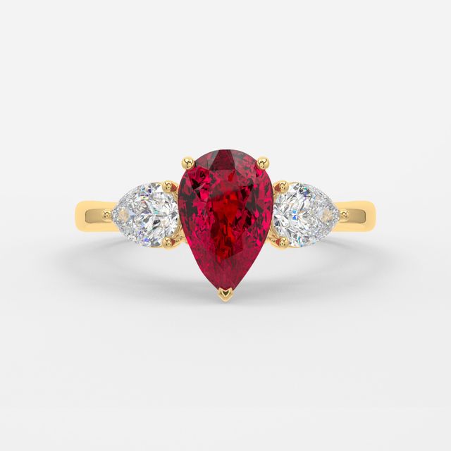 1 Carat Lab Grown Pear Ruby Ring In Yellow Gold - Vivian
