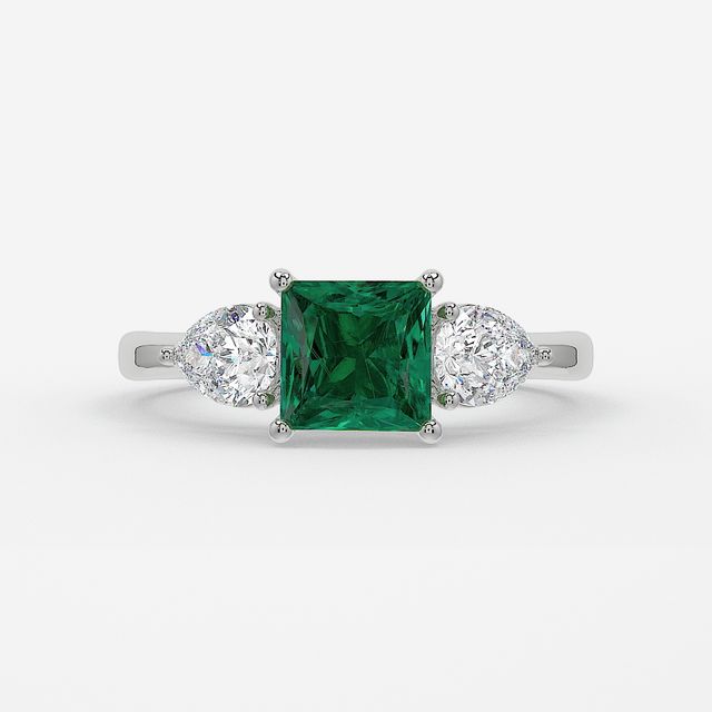 1 Carat Lab Grown Princess Emerald Ring In Platinum - Vivian