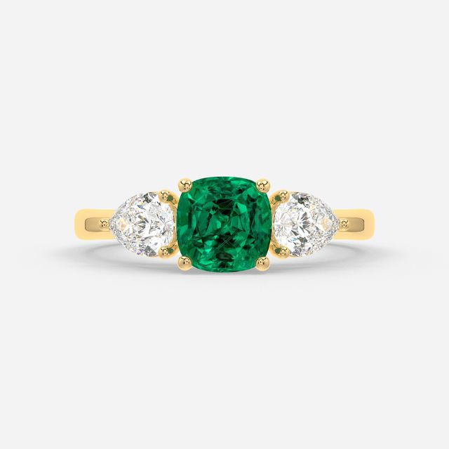 1 Carat Lab Grown Cushion Emerald Ring In Yellow Gold - Vivian