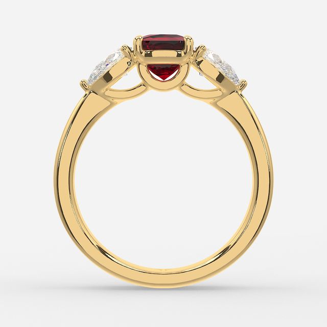 1 Carat Lab Grown Cushion Ruby Ring In Yellow Gold - Vivian
