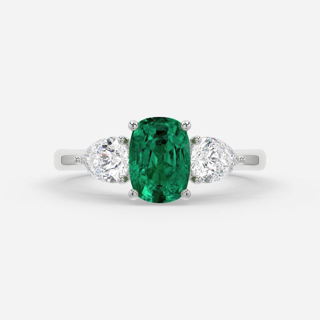 1 Carat Lab Grown Elongated Cushion Emerald Ring In Platinum - Vivian