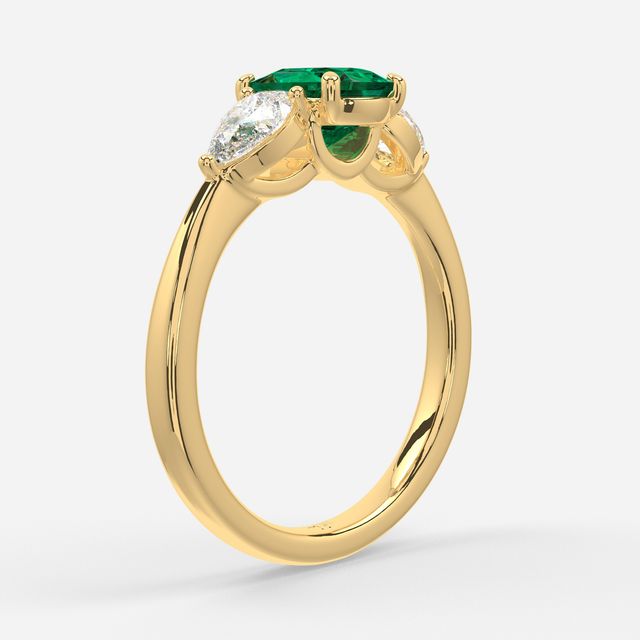 1 Carat Lab Grown Elongated Cushion Emerald Ring In Yellow Gold - Vivian