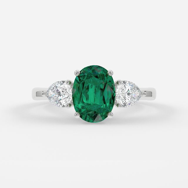 1 Carat Lab Grown Oval Emerald Ring In Platinum - Vivian