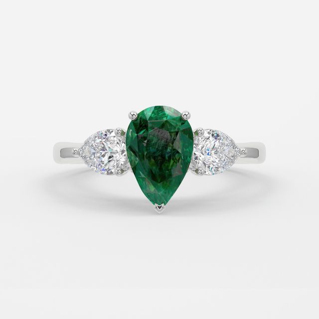1 Carat Lab Grown Pear Emerald Ring In Platinum - Vivian