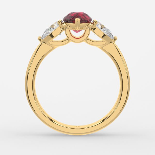 1 Carat Lab Grown Pear Ruby Ring In Yellow Gold - Vivian