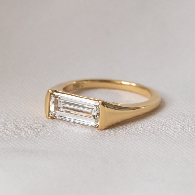 2 Carat Baguette Diamond Bezel Set Ring In Yellow Gold - East West