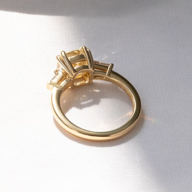 2.70 Carat Modified Cushion Yellow Diamond Trilogy Ring - Kenzo