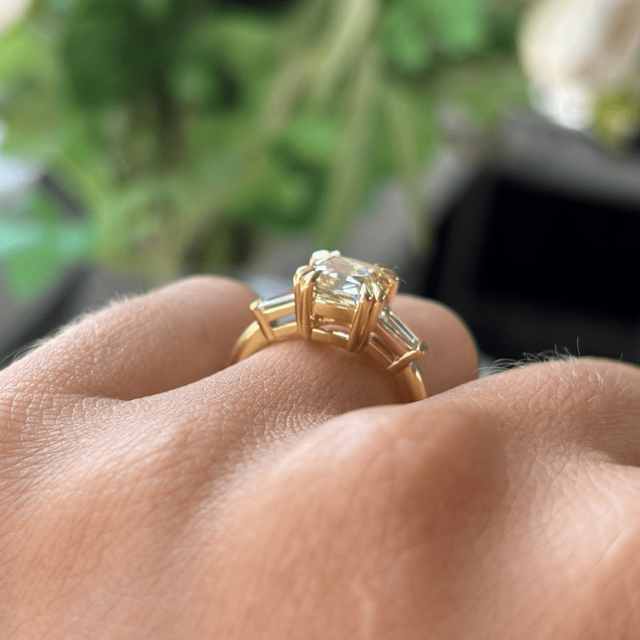 2.70 Carat Modified Cushion Yellow Diamond Trilogy Ring - Kenzo