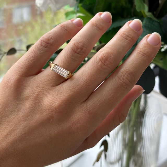 2 Carat Baguette Diamond Bezel Set Ring In Yellow Gold - East West