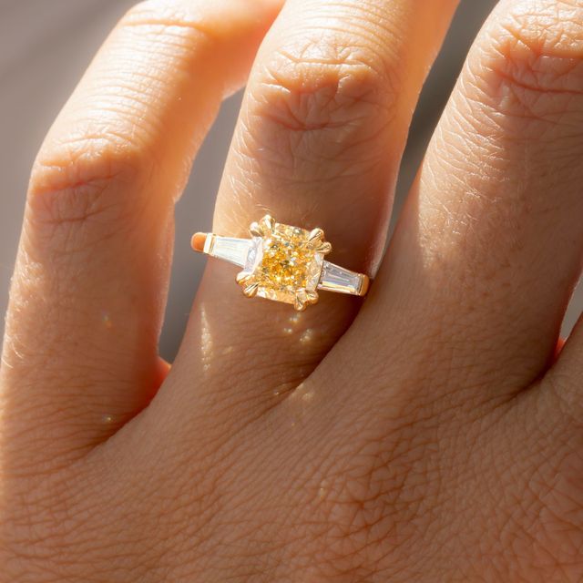 2.70 Carat Modified Cushion Yellow Diamond Trilogy Ring - Kenzo
