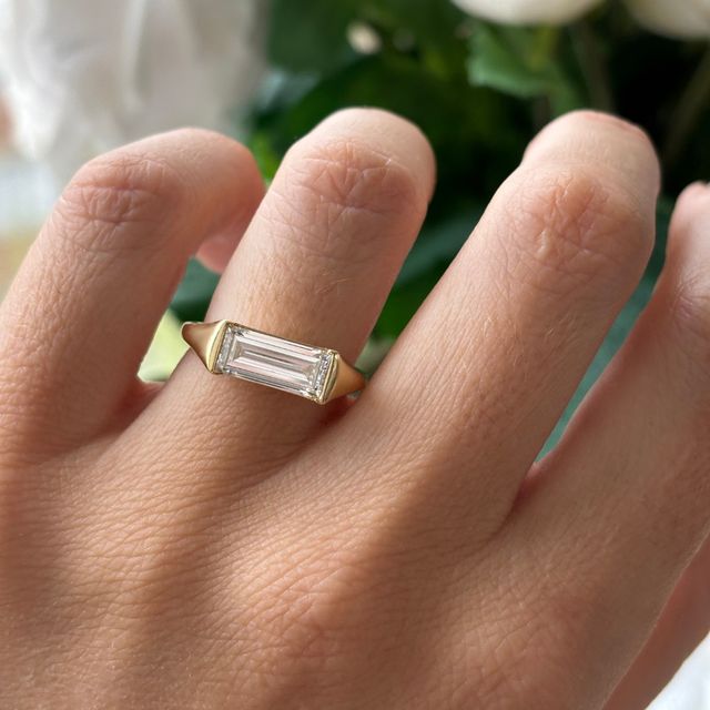 2 Carat Baguette Diamond Bezel Set Ring In Yellow Gold - East West