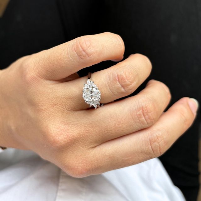 1.56 Carat Oval Diamond Cluster Ring In Platinum - Holly