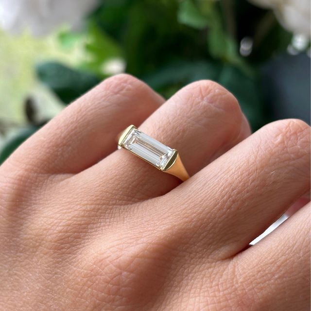 2 Carat Baguette Diamond Bezel Set Ring In Yellow Gold - East West
