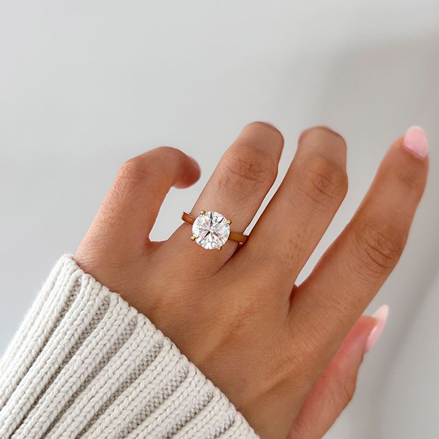 3 Carat Round Diamond Solitaire Yellow Gold Engagement Ring - Avery