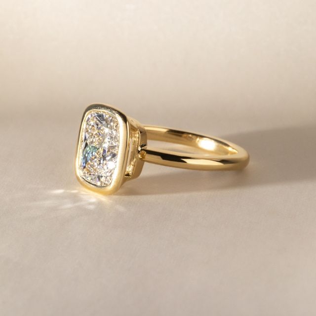 3.00 Carat Lab Grown Elongated Cushion Solitaire Ring In Yellow Gold - Chloe