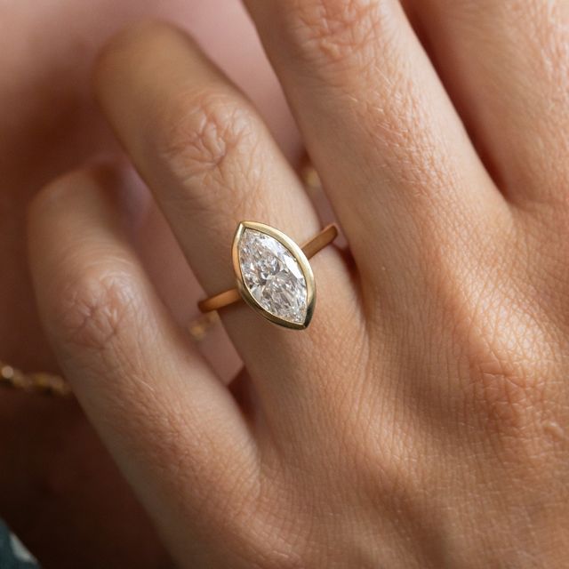 2.30 Carat Lab Grown Marquise Bezel-Set Engagement Ring In Yellow Gold - Georgia