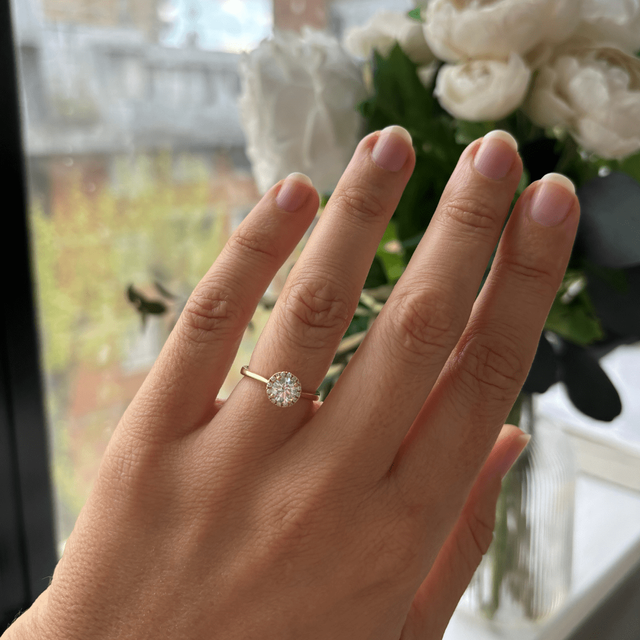 0.50 Carat Lab Grown Round Halo Engagement Ring In Yellow Gold - Ava