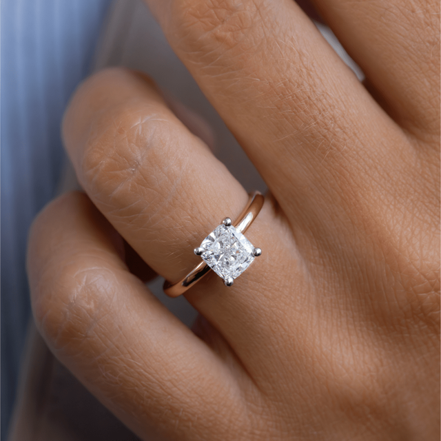 1.80 Carat Elongated Cushion Diamond Hidden Halo Ring In Two- Tone - Kate