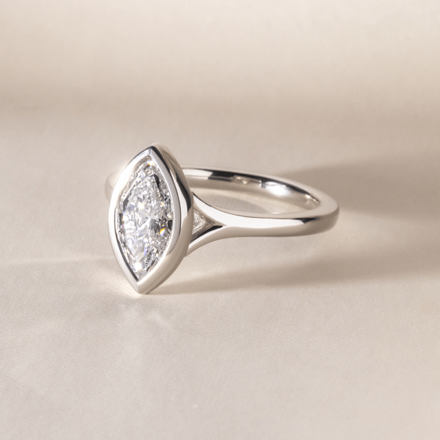 1.57 Carat Lab Grown Marquise Bezel-Set Engagement Ring In Platinum - London