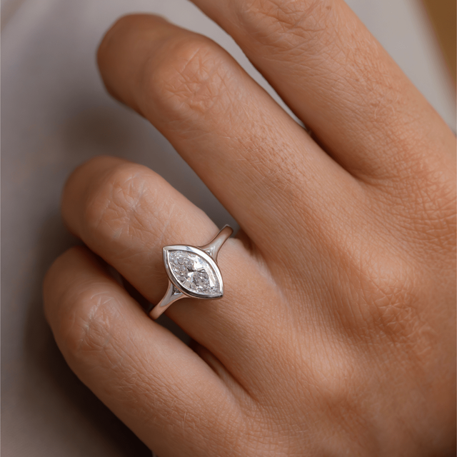 1.57 Carat Lab Grown Marquise Bezel-Set Engagement Ring In Platinum - London