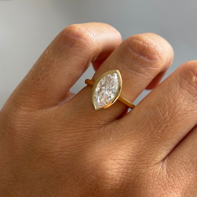 2.30 Carat Lab Grown Marquise Bezel-Set Engagement Ring In Yellow Gold - Georgia