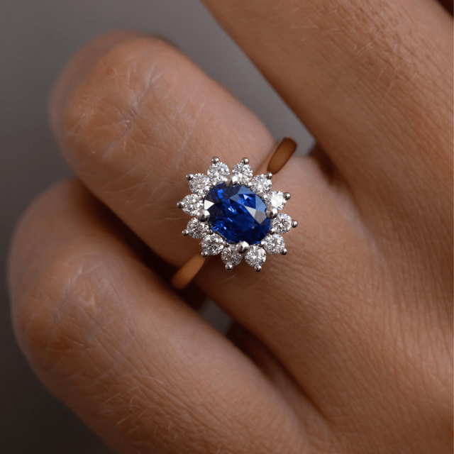1.60 Carat Oval Sapphire Cluster Engagement Ring In Two Tone - Windermere
