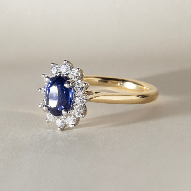 1.60 Carat Oval Sapphire Cluster Engagement Ring In Two Tone - Windermere