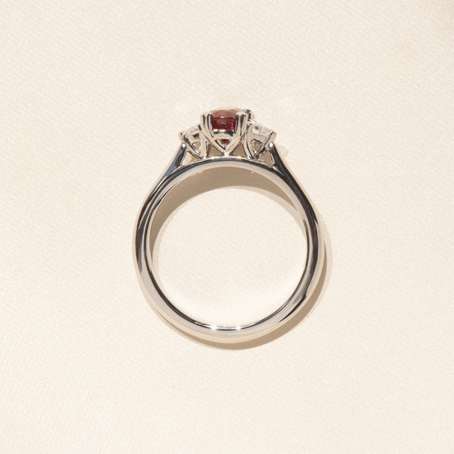 0.65 Carat Oval Ruby Trilogy Engagement Ring In Platinum - Venus