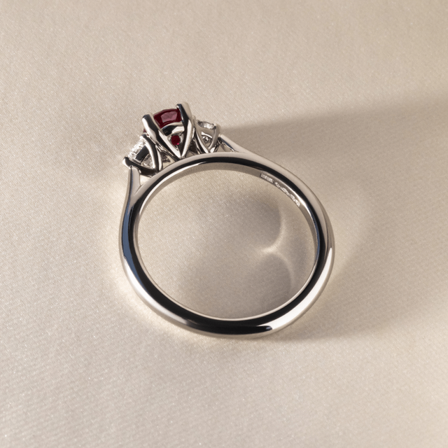 0.65 Carat Oval Ruby Trilogy Engagement Ring In Platinum - Venus