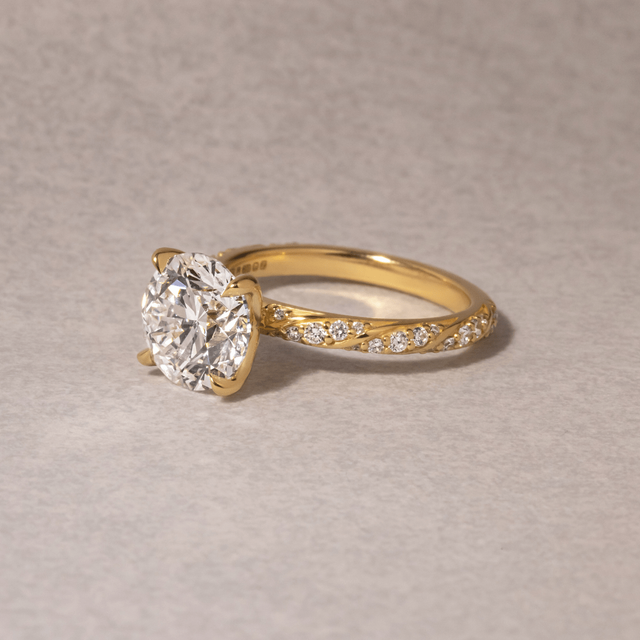 3.00 Carat Round Diamond Band Yellow Gold Engagement Ring - Fior