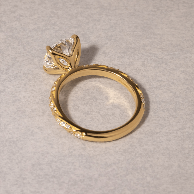 3.00 Carat Round Diamond Band Yellow Gold Engagement Ring - Fior