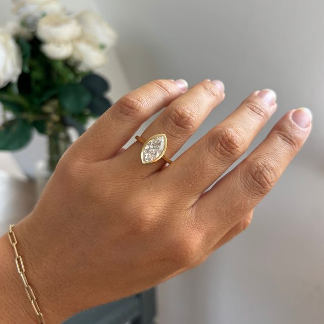 2.30 Carat Lab Grown Marquise Bezel-Set Engagement Ring In Yellow Gold - Georgia